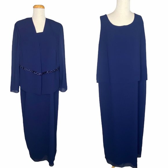 Ursula of Switzerland Vintage Chiffon Dress and Jacket Suit Blue 16W - Picture 1 of 12